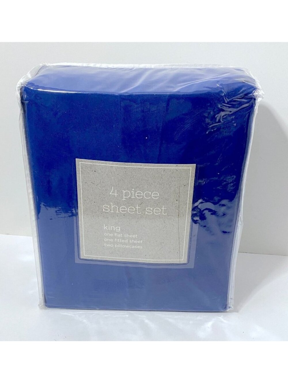 4 Piece King Bed Sheet Set Royal Blue Linens New in Package